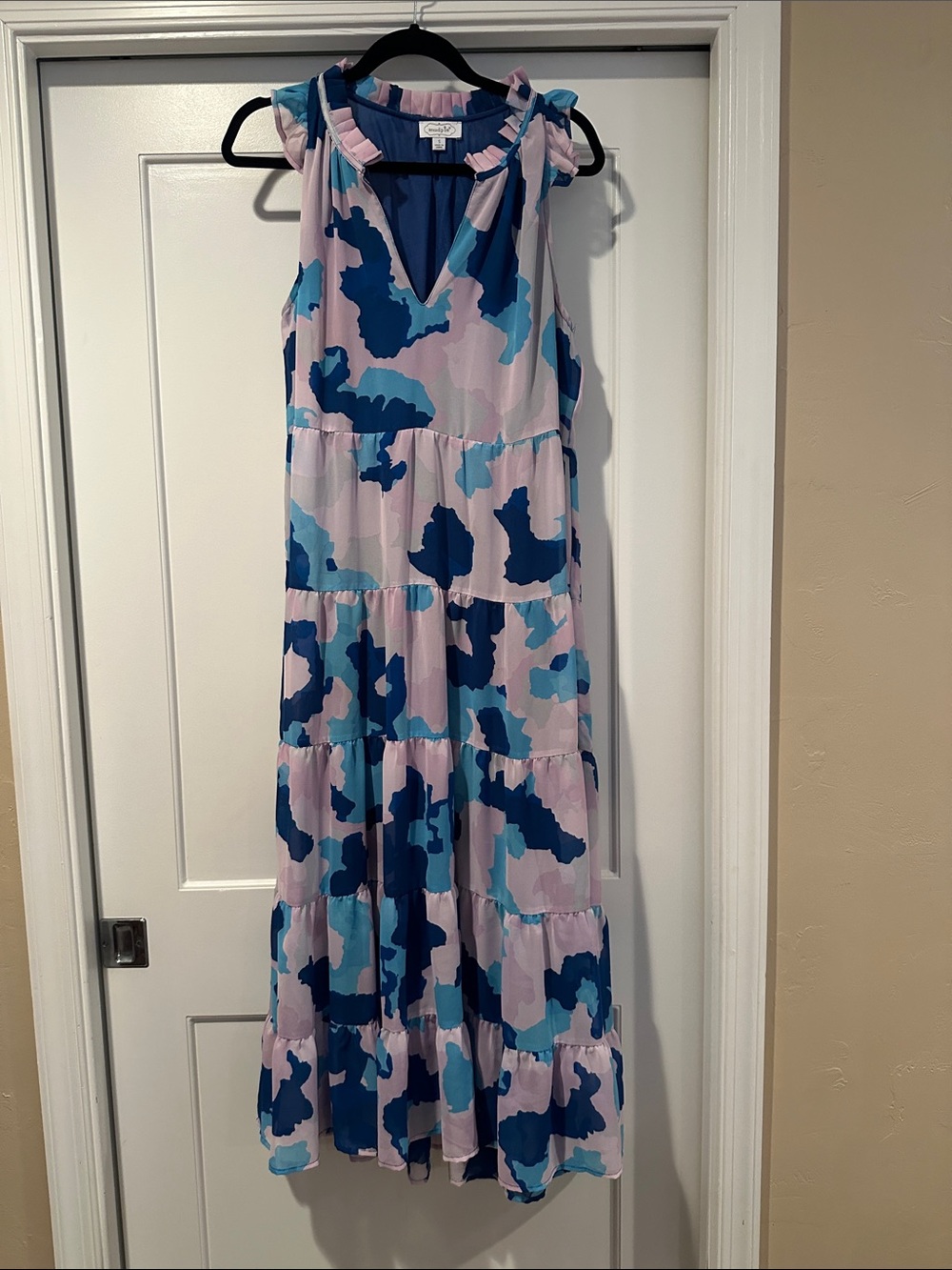 Mud Pie Pink, Teal and Navy Abstract Tiered Maxi Dress